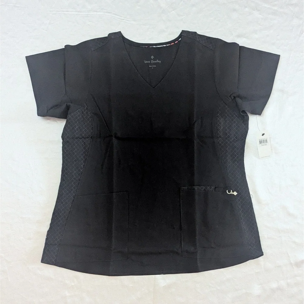 New Vera Bradley Medical‎ Nurse Doctor Uniform Scrub Top V-Neck Black Large